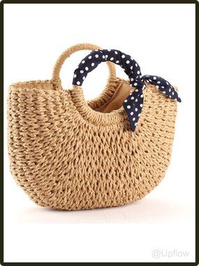 Women's Handmade Woven Straw Tote Bag Large Summer Beach Handbag Chic